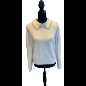 NEW H&M Cropped Sweater Size Medium Pearl Embellished Collar Cream SUPER SOFT